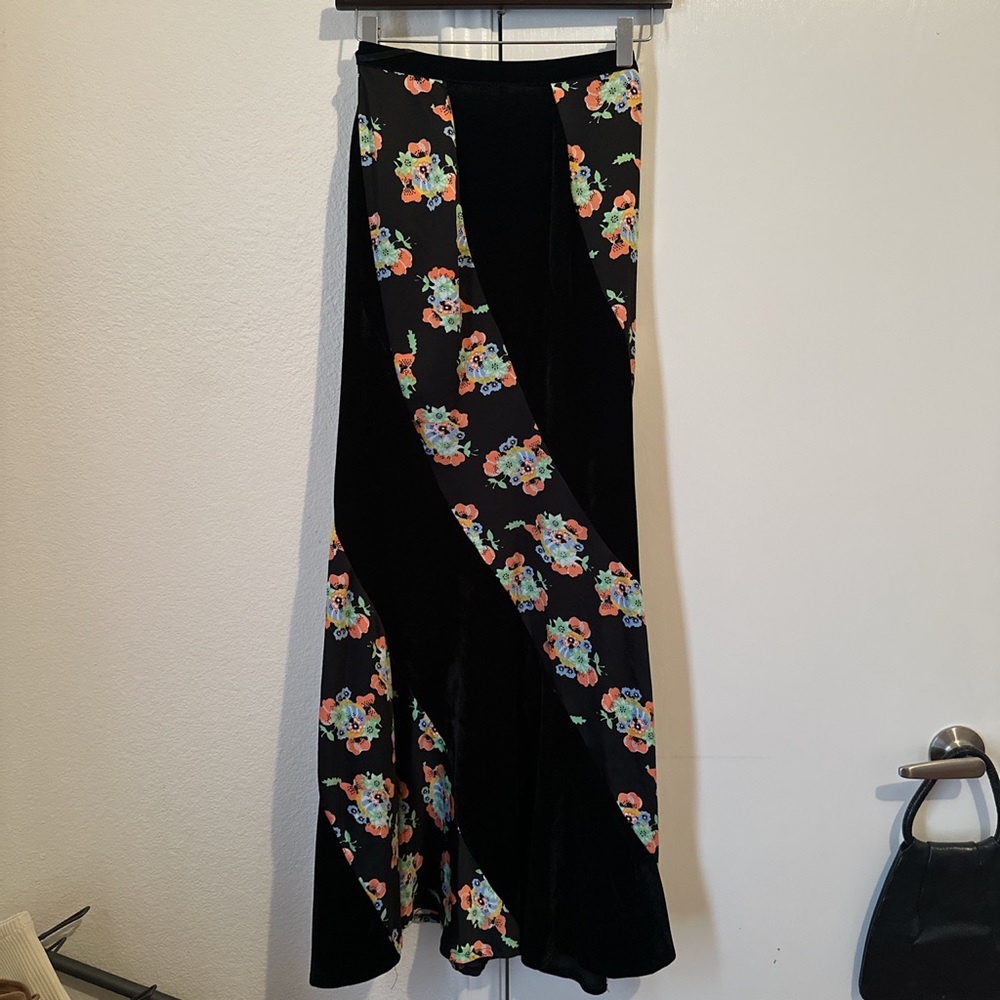 Free People twisted velvet floral maxi skirt floral